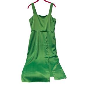 Francesca‘s Stella Satin Midi Dress Green Side Slit Tank Dress Formal Med